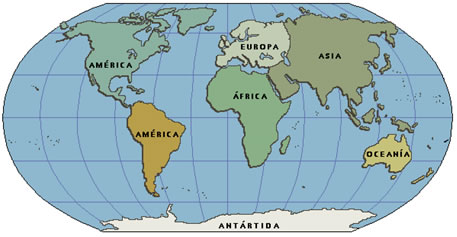A localização dos continentes terrestres